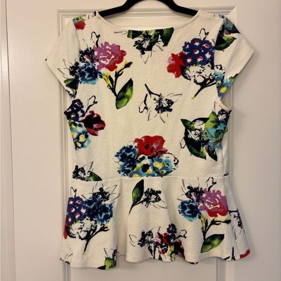 ANTHROPOLOGIE POSTMARK Floral Mignon Peplum Top White Women’s Size Large - Picture 3 of 7